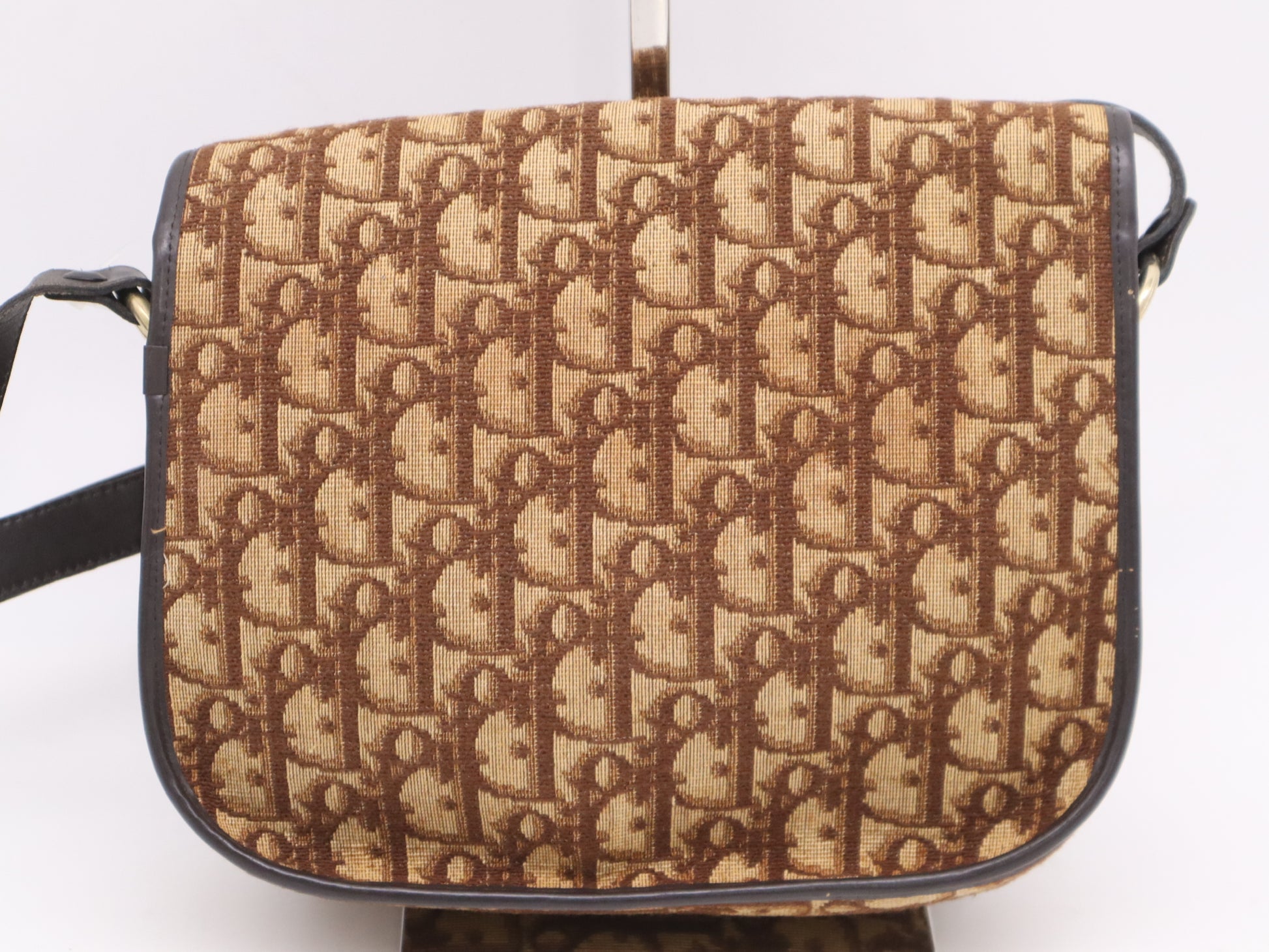 Dior Canvas Leather Trotter Beige Brown Shoulder Bag