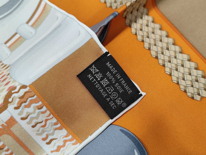 HERMES Silk Carré 90 Flora y Plata Scarf with Silver Flowers in Orange and Brown