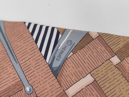 HERMES Silk Twilly Chemise with Box, Vieux Rose, Gray, Camel