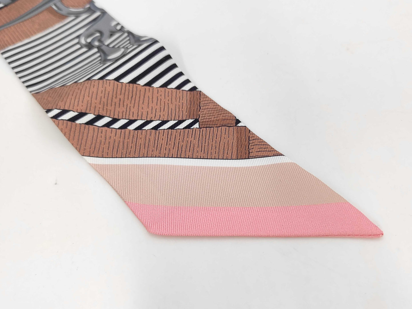 HERMES Silk Twilly Chemise with Box, Vieux Rose, Gray, Camel