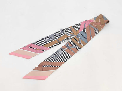 HERMES Silk Twilly Chemise with Box, Vieux Rose, Gray, Camel