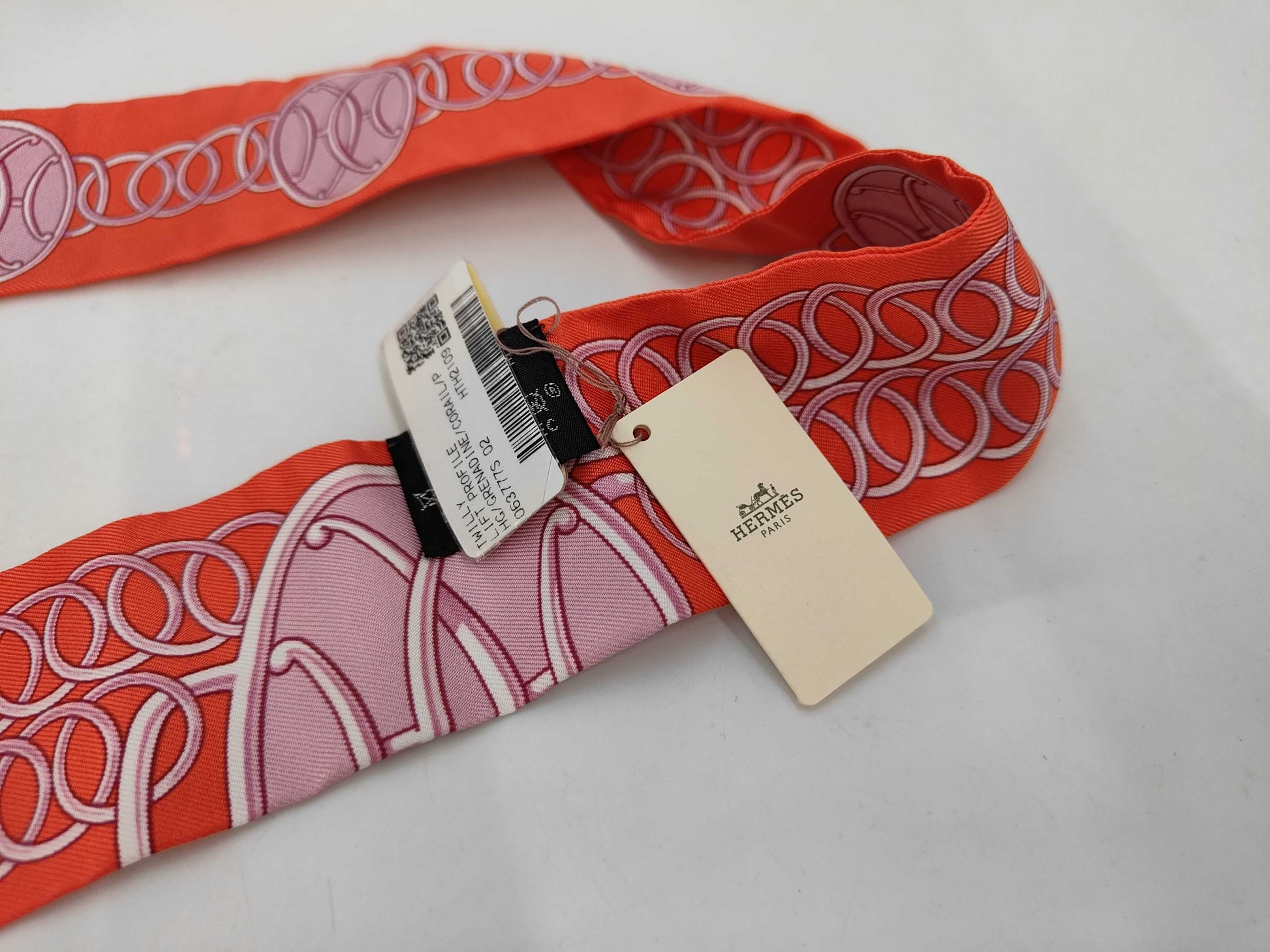 HERMES Silk Twilly Lift Profile Grenadine Corail Palme Scarf with Box
