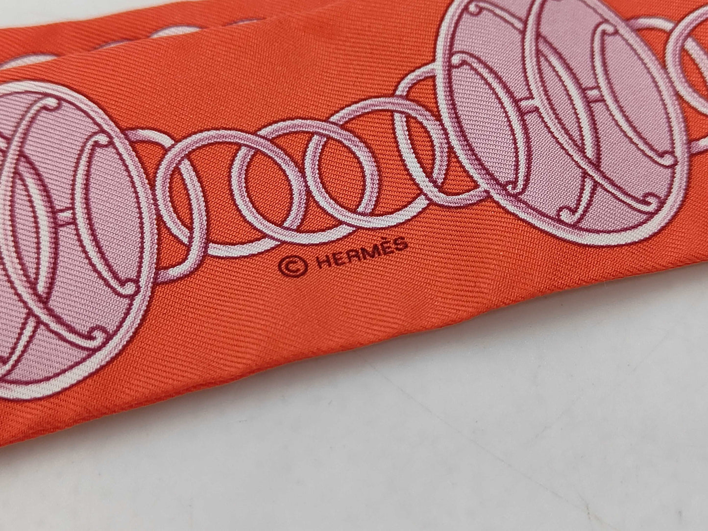 HERMES Silk Twilly Lift Profile Grenadine Corail Palme Scarf with Box