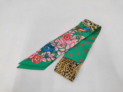 HERMES Silk Twilly Jungle Love Emeraude Green Scarf with Box