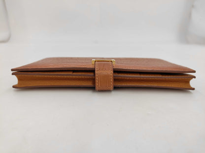 HERMES Bearn soufflet long wallet, crocodile, matte alligator leather, U stamp, gold hardware, brown wallet