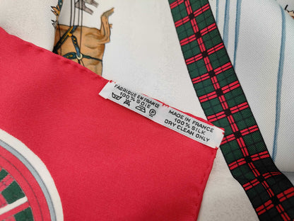 HERMES Silk Carré 90 "LHiver en Poste" Winter Mail Carriage Red and White Scarf with Box