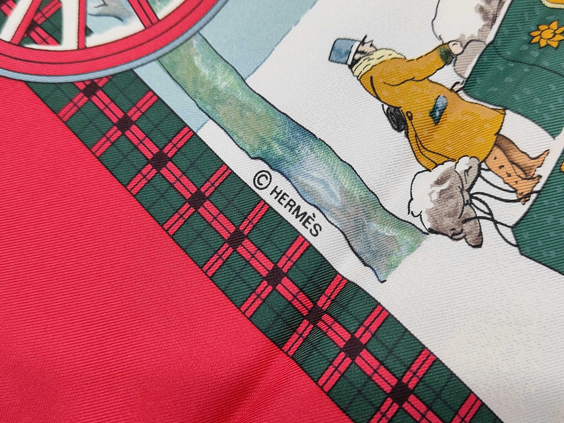 HERMES Silk Carré 90 "LHiver en Poste" Winter Mail Carriage Red and White Scarf with Box