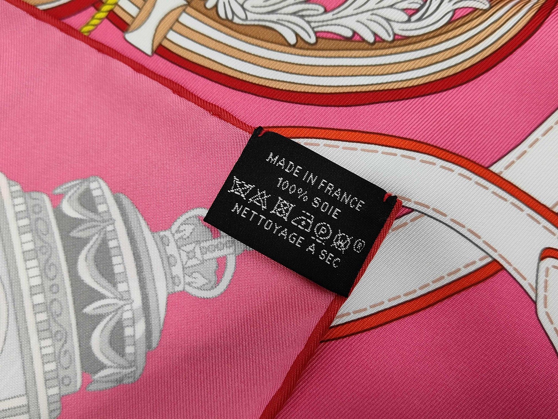 HERMES Silk Carré 90 Stately Wheels Pink Scarf with Box