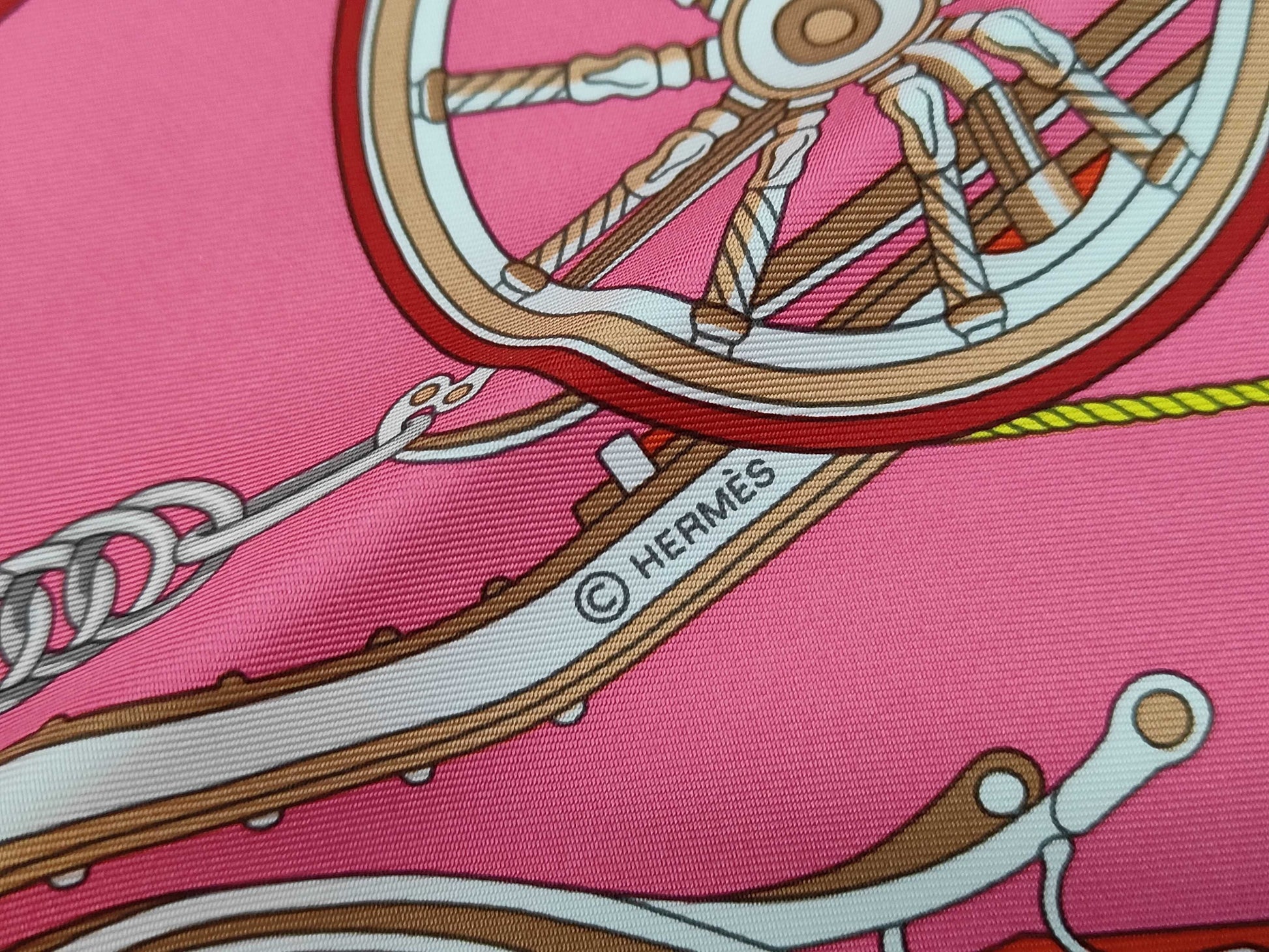 HERMES Silk Carré 90 Stately Wheels Pink Scarf with Box