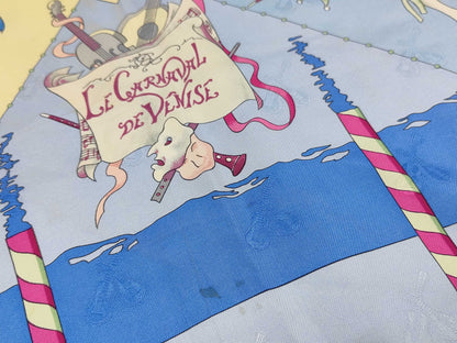 HERMES Silk Carré 90 "Le Carnival de Venise" Venice Carnival Blue Scarf