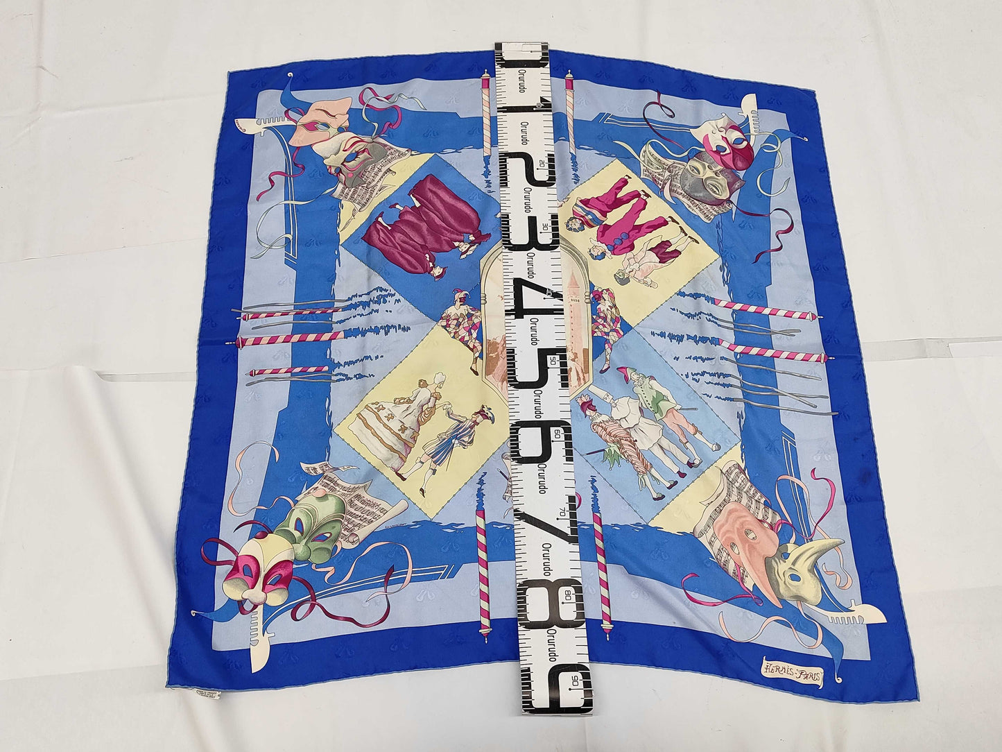 HERMES Silk Carré 90 "Le Carnival de Venise" Venice Carnival Blue Scarf