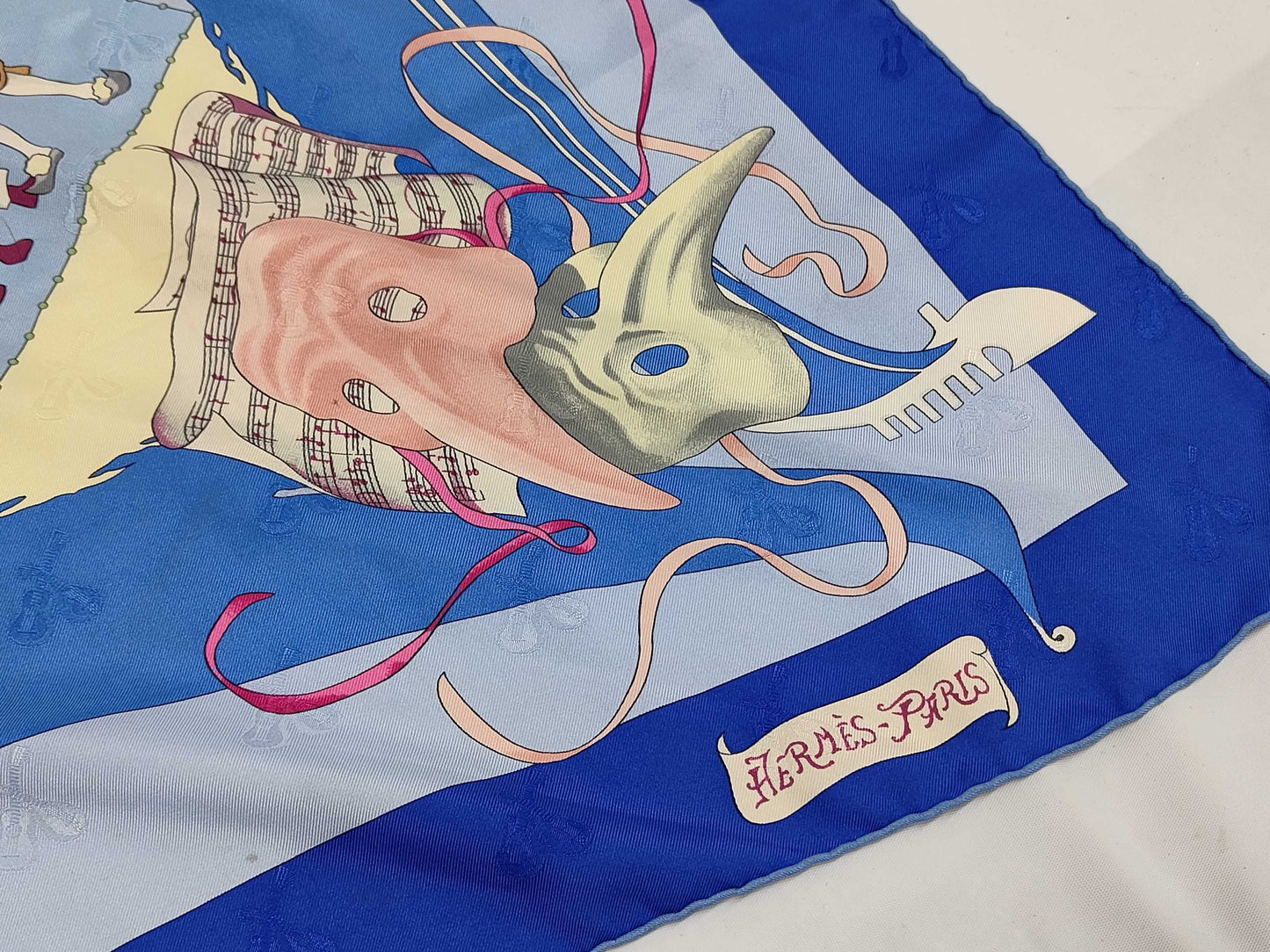 HERMES Silk Carré 90 "Le Carnival de Venise" Venice Carnival Blue Scarf