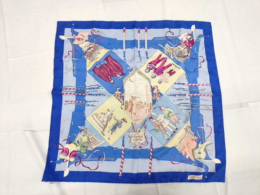 HERMES Silk Carré 90 "Le Carnival de Venise" Venice Carnival Blue Scarf