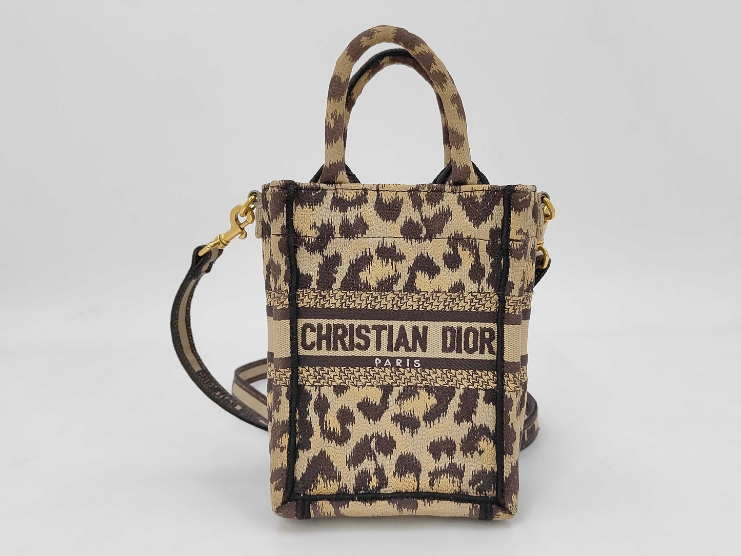 Dior Book Tote Mini Leopard Print 2-Way Handbag with Strap