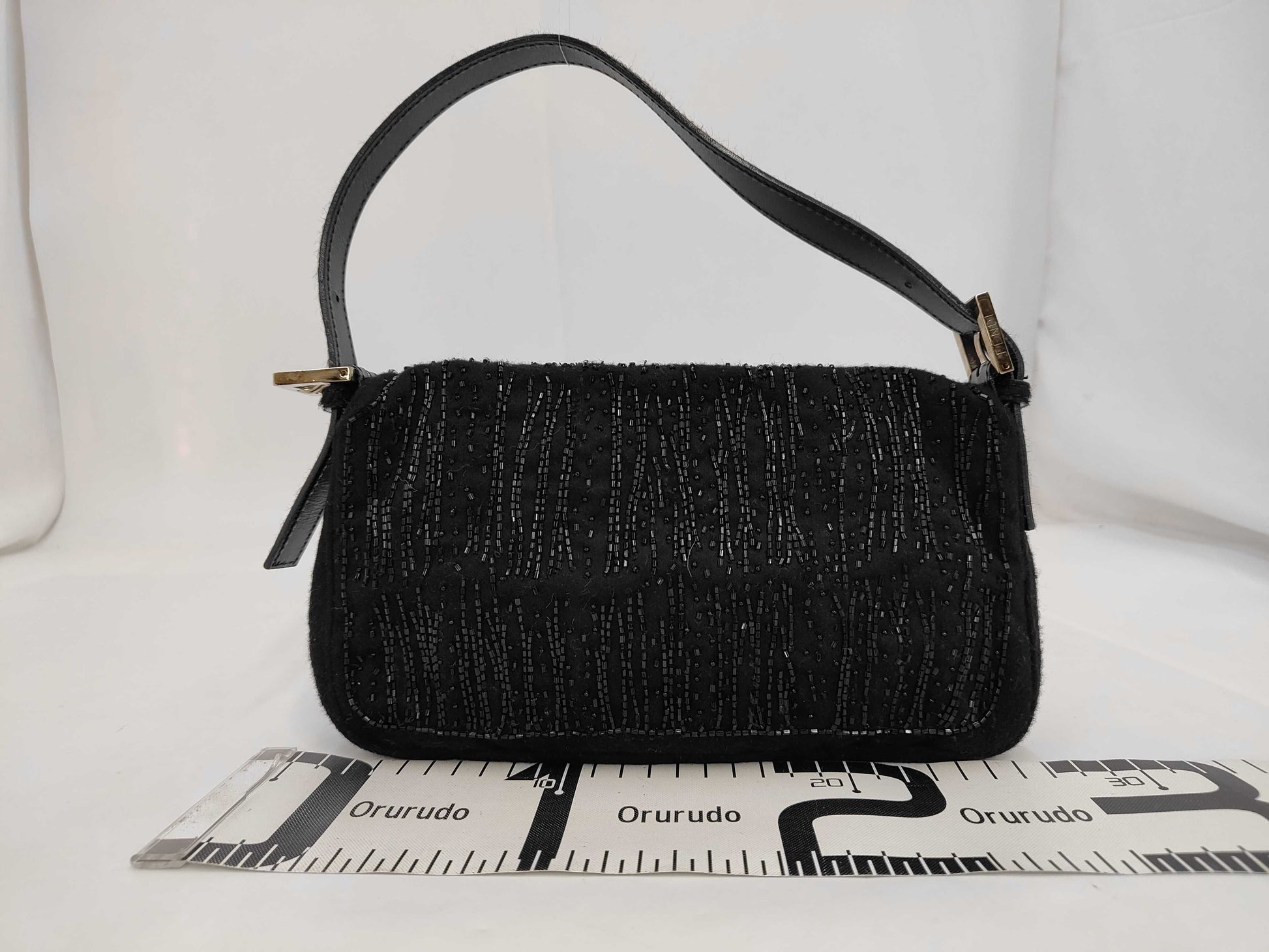 FENDI Beaded Mamma Bucket Black Shoulder Bag with Dust Bag