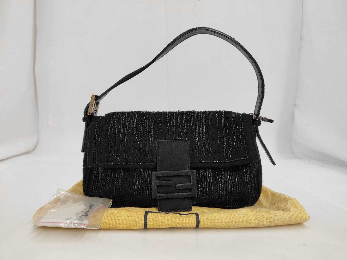 FENDI Beaded Mamma Bucket Black Shoulder Bag with Dust Bag
