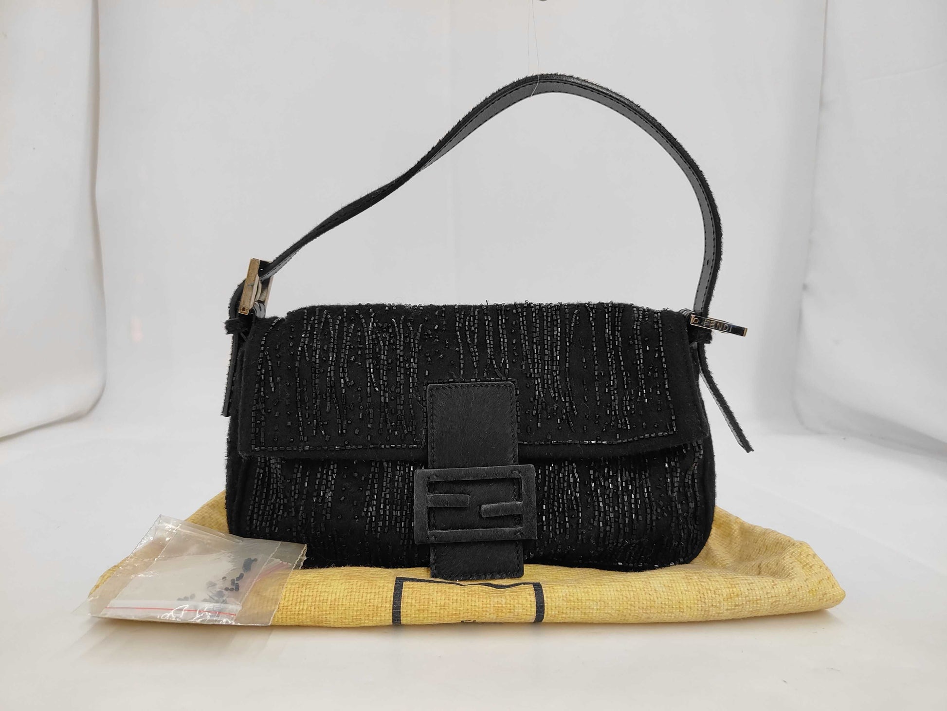 FENDI Beaded Mamma Bucket Black Shoulder Bag with Dust Bag