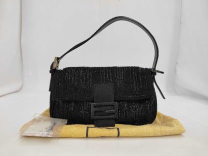 FENDI Beaded Mamma Bucket Black Shoulder Bag with Dust Bag