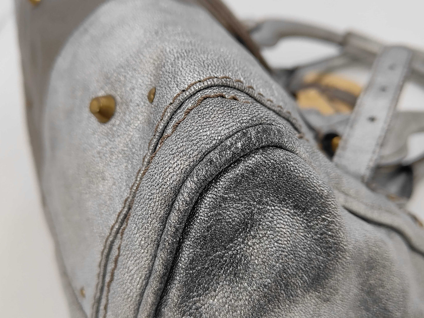 Chloe Leather Paddington Handbag in Silver with Padlock and Key