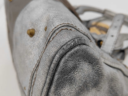 Chloe Leather Paddington Handbag in Silver with Padlock and Key