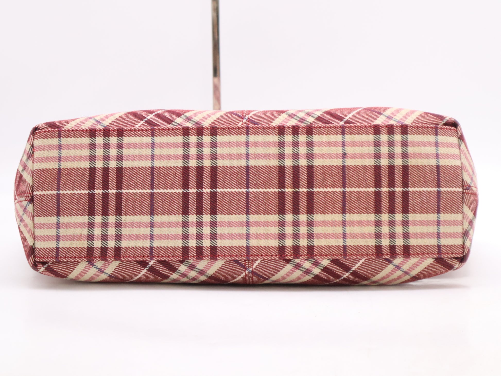 BURBERRY Canvas and Leather Tote Bag Check Pattern Red Tote Bag