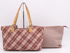 BURBERRY Canvas and Leather Tote Bag Check Pattern Red Tote Bag
