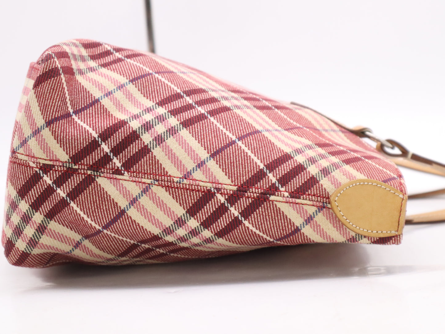 BURBERRY Canvas and Leather Tote Bag Check Pattern Red Tote Bag