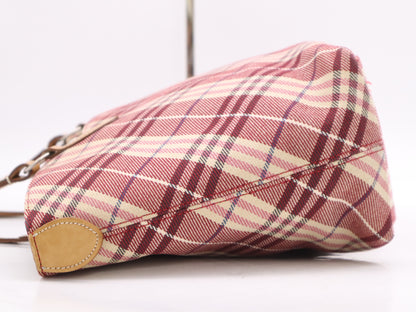BURBERRY Canvas and Leather Tote Bag Check Pattern Red Tote Bag