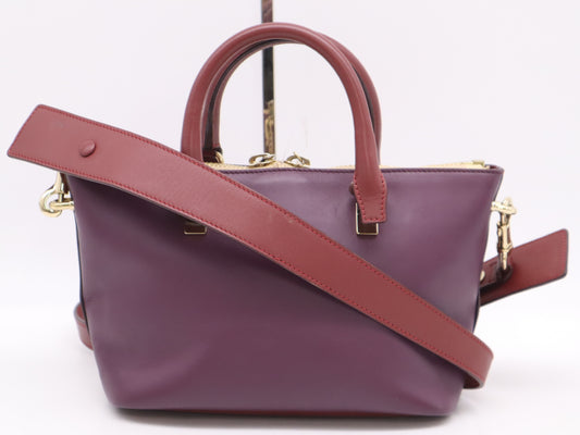 Chloe Leather Bailey Two-Tone Handbag in Bordeaux and Purple with Shoulder Strap
