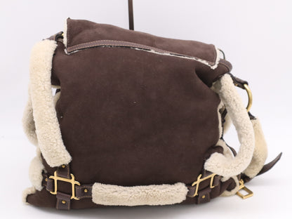 DOLCE&GABBANA Leather Mouton Suede Brown Shoulder Bag with Guarantee Card