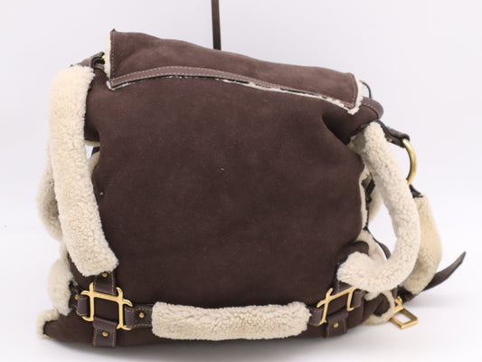 DOLCE&GABBANA Leather Mouton Suede Brown Shoulder Bag with Guarantee Card