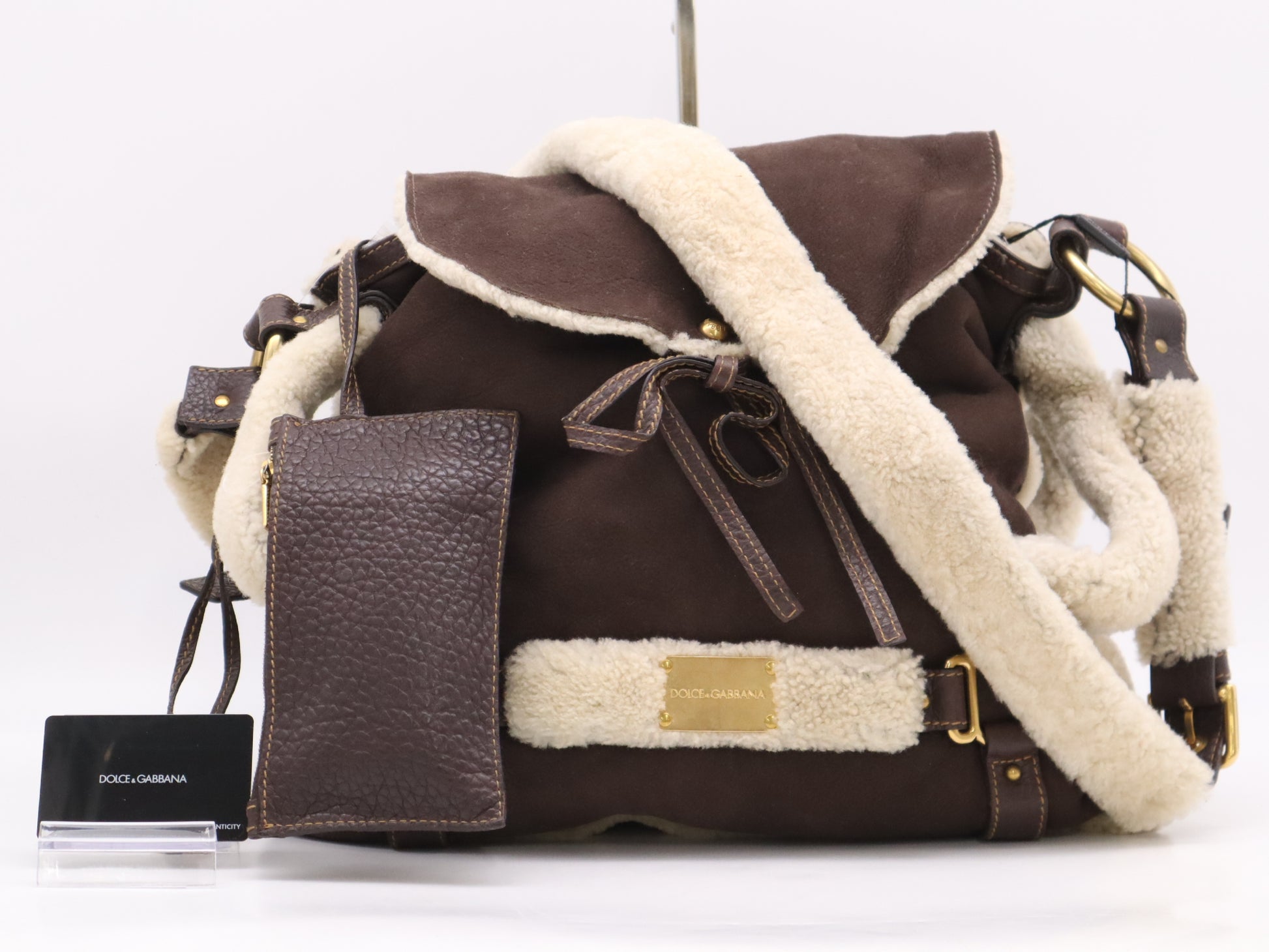 DOLCE&GABBANA Leather Mouton Suede Brown Shoulder Bag with Guarantee Card