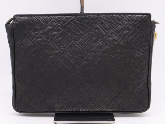 FENDI Leather All-Over Logo Print Black Clutch Bag