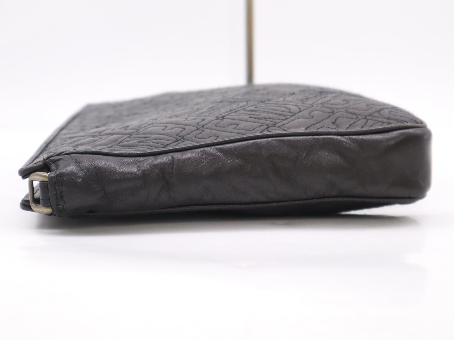 FENDI Leather All-Over Logo Print Black Clutch Bag