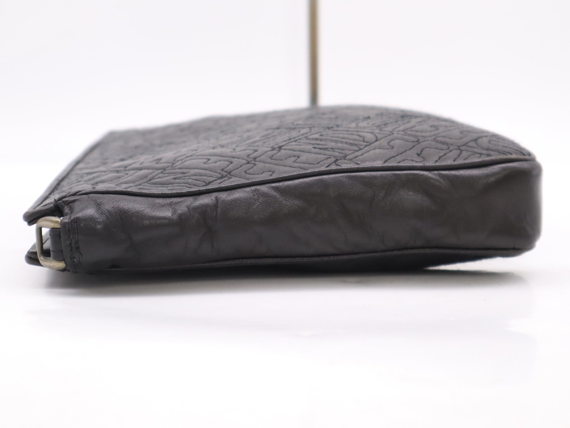 FENDI Leather All-Over Logo Print Black Clutch Bag