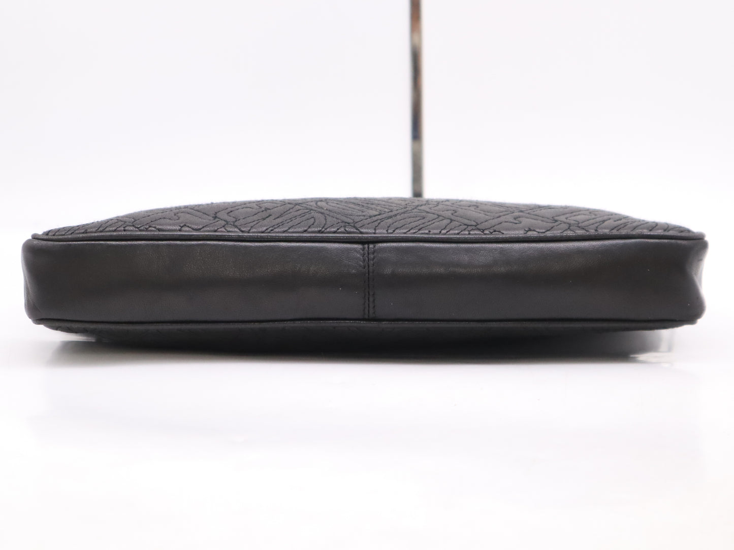 FENDI Leather All-Over Logo Print Black Clutch Bag