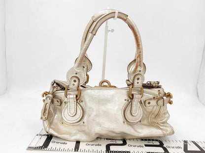 Chloe Leather Paddington Handbag in Gold with Padlock and Key