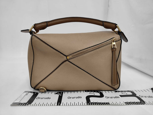 LOEWE Leather Puzzle Bag, Medium, 2-Way Bag, Beige, with Strap and Dust Bag