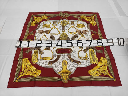 HERMES Silk Carré 90 ETRIERS Armor Scarf Brown Red White Yellow