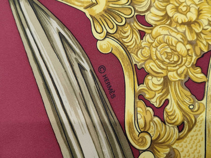 HERMES Silk Carré 90 ETRIERS Armor Scarf Brown Red White Yellow