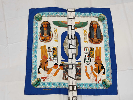 HERMES Silk Carré 90 RAMSES Ramses Blue Multicolor Scarf