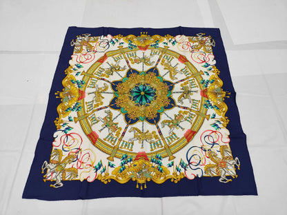 HERMES Silk Carré 90 LUNA PARK Amusement Park Blue Multicolor Scarf