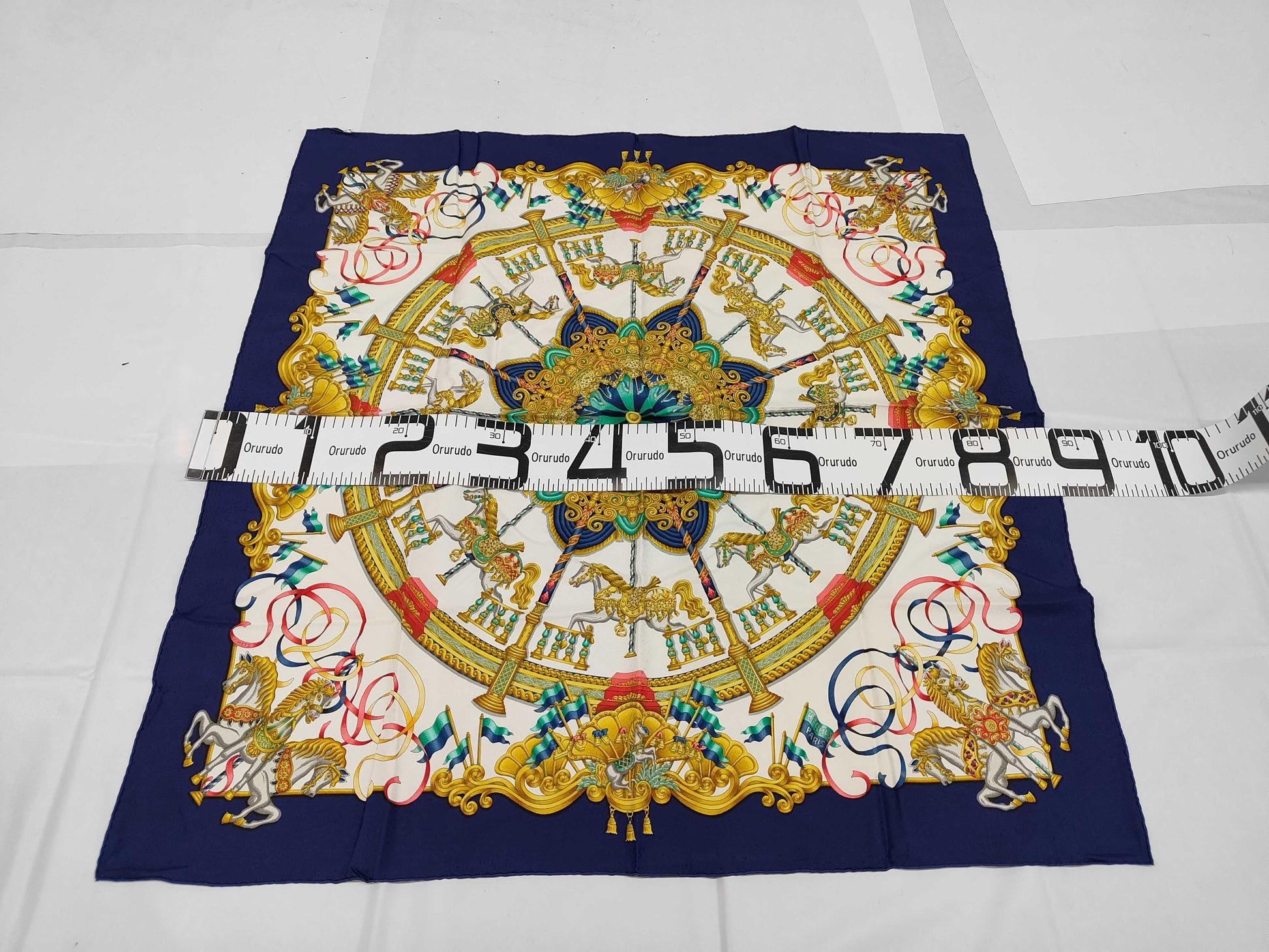 HERMES Silk Carré 90 LUNA PARK Amusement Park Blue Multicolor Scarf