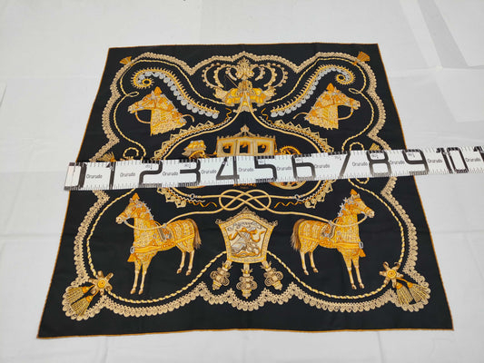HERMES Silk Carré 90 SELLES A HOUSSE Cover Saddle Black Yellow Scarf