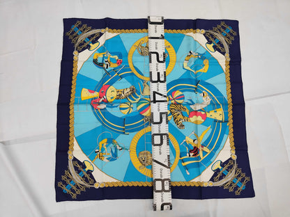 HERMES Silk Carré 90 Circus Blue Multicolor Scarf