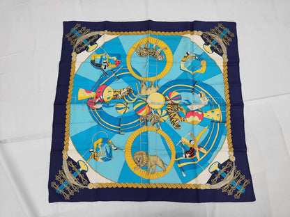 HERMES Silk Carré 90 Circus Blue Multicolor Scarf