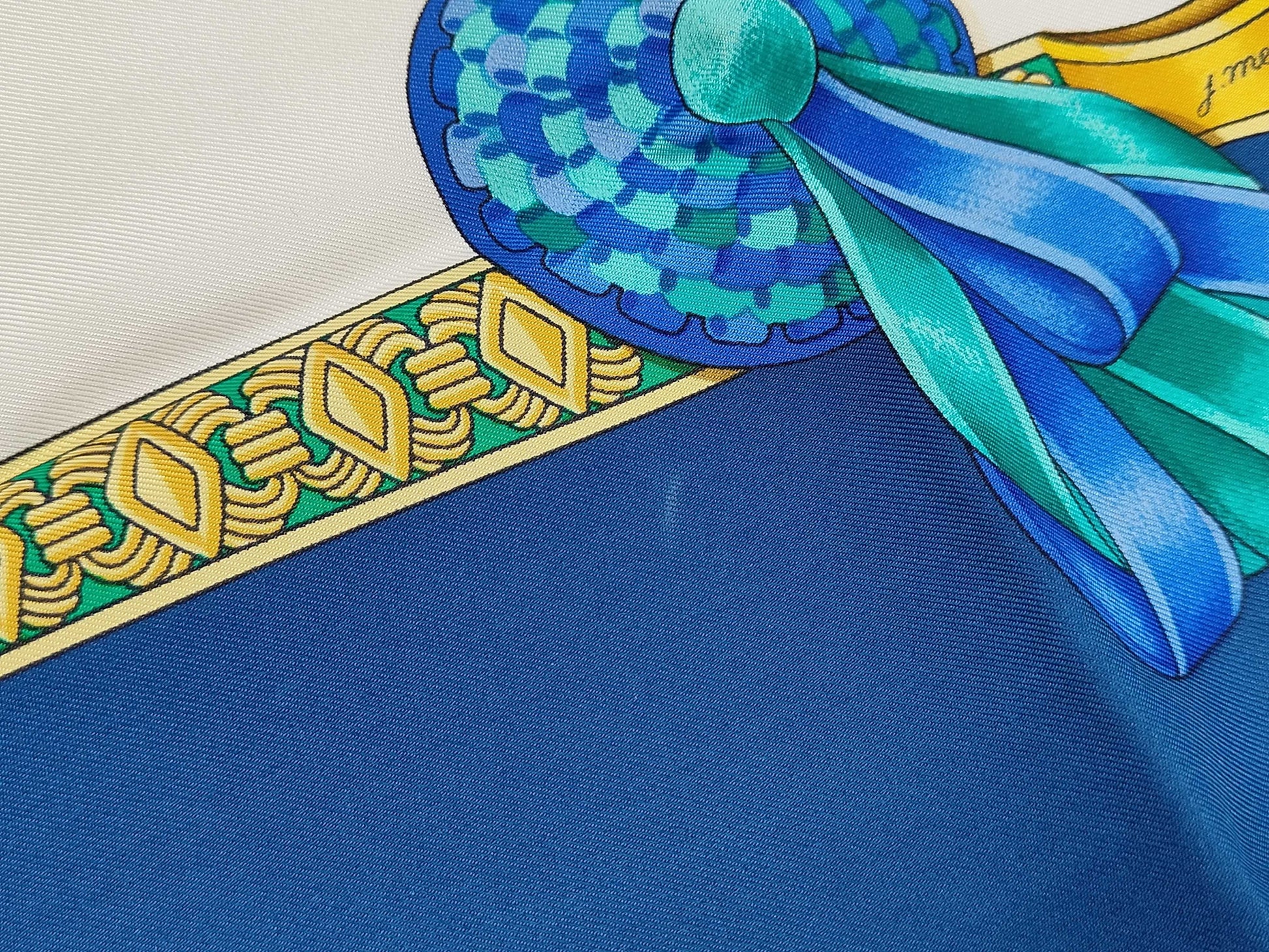 HERMES Silk Carré 90 LES RUBANS DU CHEVAL Horse Ribbon Blue Multicolor Scarf