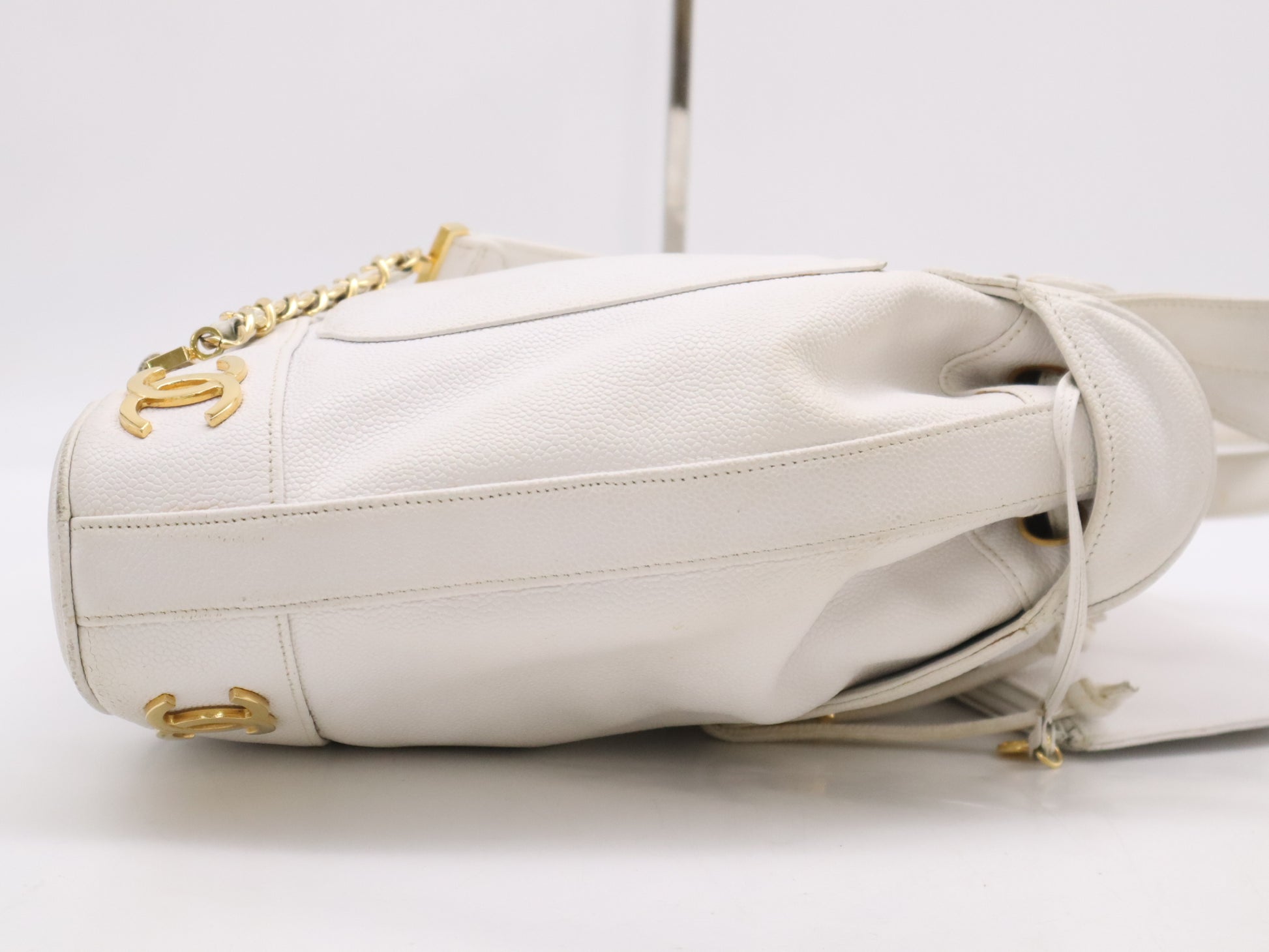 CHANEL Caviar Skin Triple Coco Rucksack White Seal Card 2681817 Rucksack