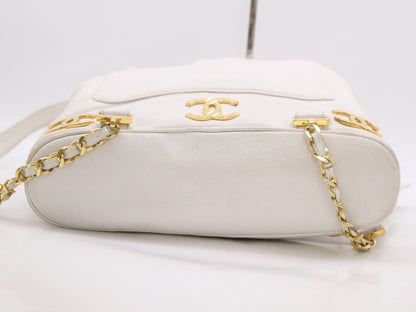 CHANEL Caviar Skin Triple Coco Rucksack White Seal Card 2681817 Rucksack