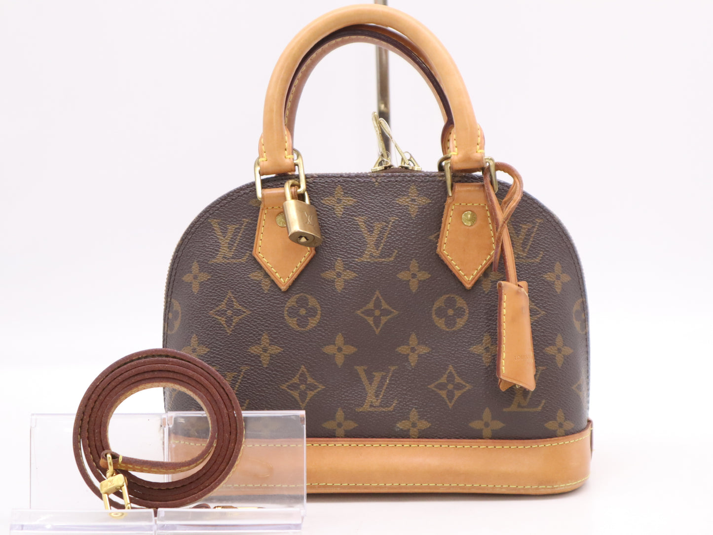 LOUIS VUITTON M53152 Monogram Alma BB Handbag with Shoulder Strap, Padlock, Two Keys, and Clochet, RFID Verified